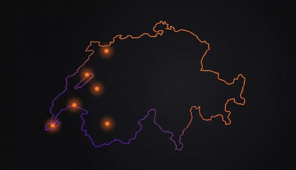 Carte abstraite de la Suisse avec les cantons romands mis en lumière - Rapport sur l'éducation en Suisse 2026