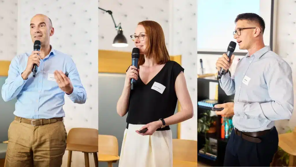 Benoît Gaillard, Eglantine Daguet et Sacha Blaise lors de la session de questions-réponses de Claude for Leaders à Genève